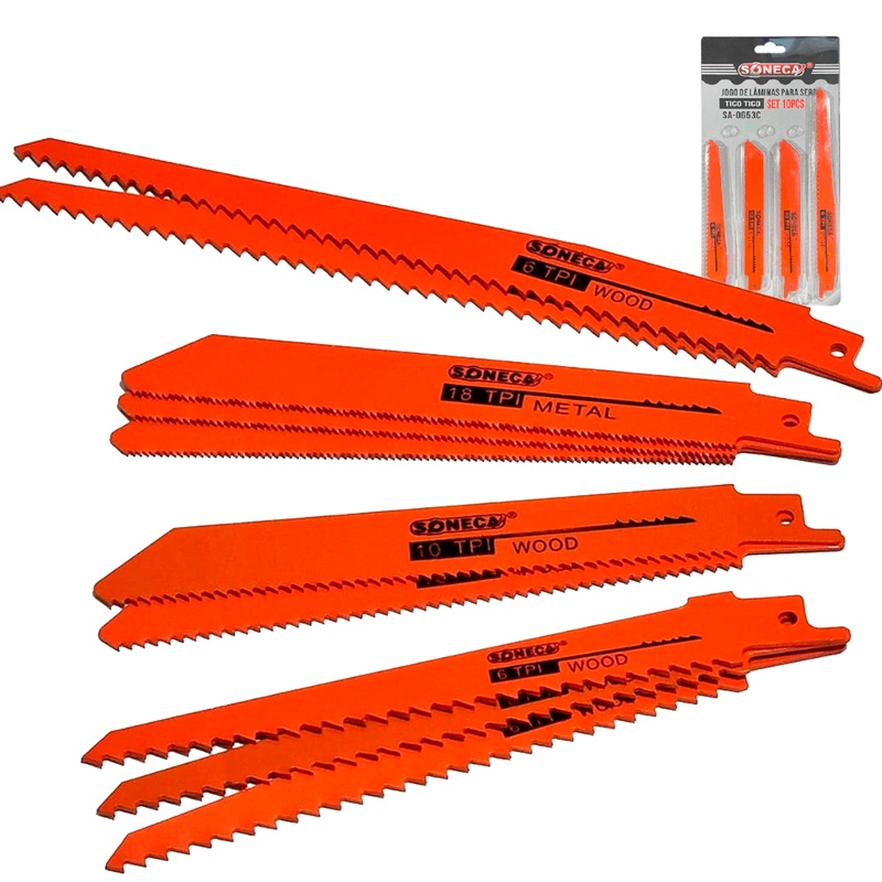 Jogo De Lâminas Tipo Dentes De Serra Sabre Para Serra Tico Tico Madeira E Metal Kit Com 10 Peças