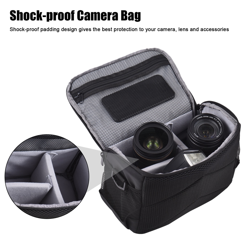 Bolsa Acolchoada Para Câmera De Viagem À Prova De Choque D'água DSLR/SLR/Mirrorless Com Divisórias Removíveis