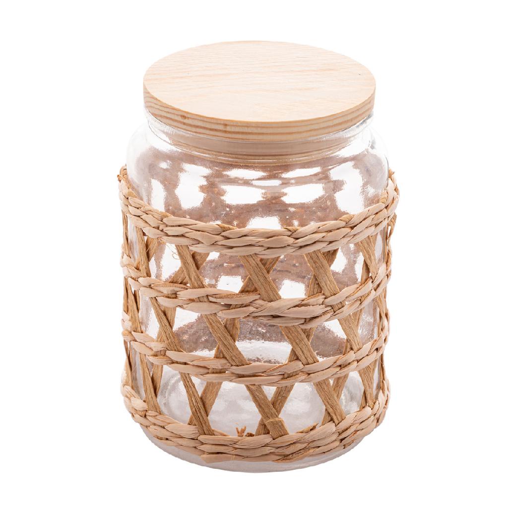 Pote Porta Mantimentos Wolff de Vidro Borossilicato e Sisal com Tampa em Madeira 750ml