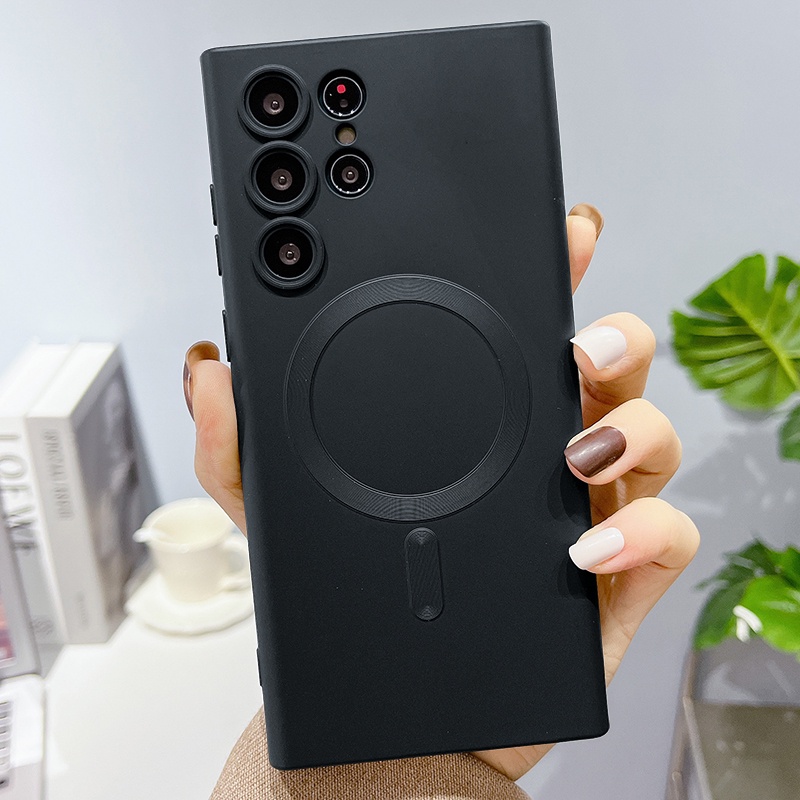 Carregamento Sem Fio De Luxo Silicone Macio Para Capa Magsafe Samsung Galaxy S22 S21 S23 Ultra Plus Capas À Prova De Choque