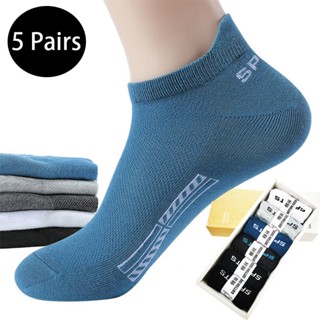 5 Pares De Meias Esportivas De Algodão Respirável Para Homens Com Absorção De Suor Estampa Fina Verão Casuais De Corte Baixo