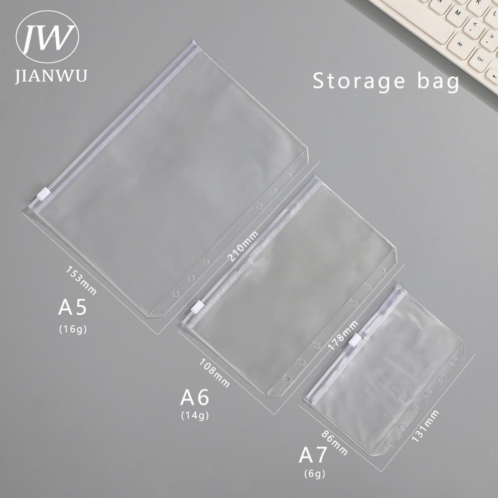 JIANWU A5/A6 Saco De Armazenamento Transparente Binder Caderno Diário Substituível Organizador De Papelaria Acessórios Para Fichário Material De Escritório