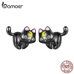 Bamoer 925 Prata Esterlina (1 Par) Venda A Quente Brincos Clássicos De Gato Preto De Moda Para Mulheres SCE1584