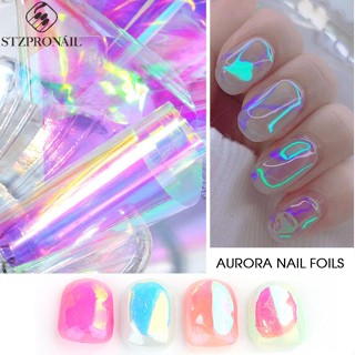 Aurora Folhas De Unhas Vidro Quebrado Arte Mármore Holográfico Papel De Celofane Adesivo Verão Manicure Design Transparente