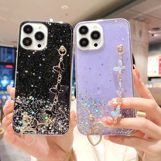 Bracelete Borboleta Glitter Capa Samsung Galaxy A31 A11 A22 A21s A20 A30 A7 2018 J4 J6 PLUS De Silicone Para O Pulso Corrente TPU Soft Proteção Preta
