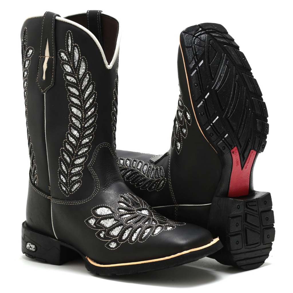 BOTA TEXANA FEMININA COUNTRY BORDADO A LASER BICO QUADRADO em Oferta na Shopee