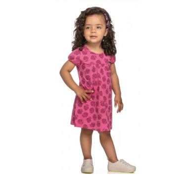 Vestido em Meia Malha Com Estampas de Moranguinhos - Kely Kety