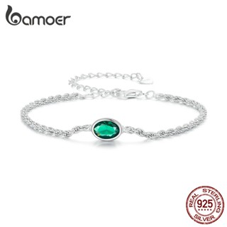 Bamoer 925 Prata Luxuosa Pulseira Greeen Zircon De Moda Para Mulheres Presentes BSB116