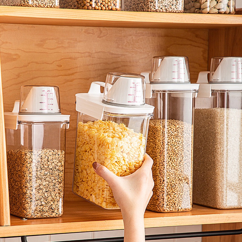 Frasco Para Armazenamento De Alimentos De Cozinha Organizador Caixa , Cereais De Arroz Animais Domésticos Com Copo Medidor