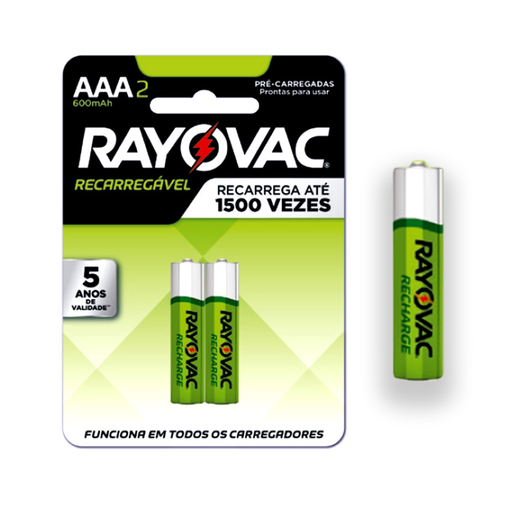 Pilha Recarregavel AAA Rayovac Bateria 3A 600mAh Palito 2 unidades em Oferta na Shopee