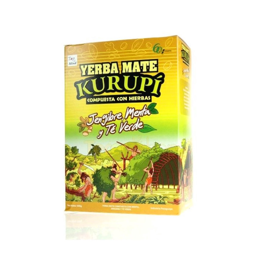 Erva Mate Kurupi Gengibre, Menta e Chá Verde Caixa 500g