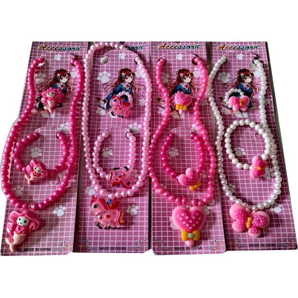 Kit 4 Cartelas DE COLAR CUNJUNTO CADA CARTEIRAS TEM Colar Pulseira Anel Com Pingente MODA Infantil