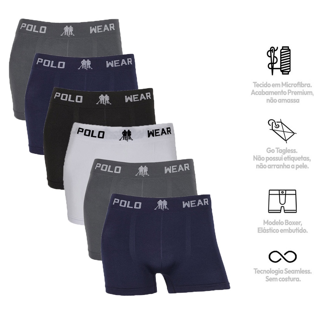 Kit C/ 6 Cuecas Boxer Polo Wear Lisa Microfibra em Oferta na Shopee