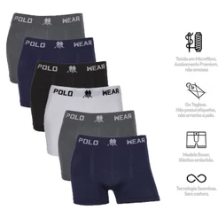 Kit C/ 6 Cuecas Boxer Polo Wear Lisa Microfibra