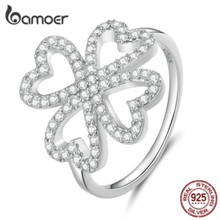 Prata Bamoer 925 Anel Simples De Quatro Folhas De Clover Ring Fashion Jewellery For Women BSR399