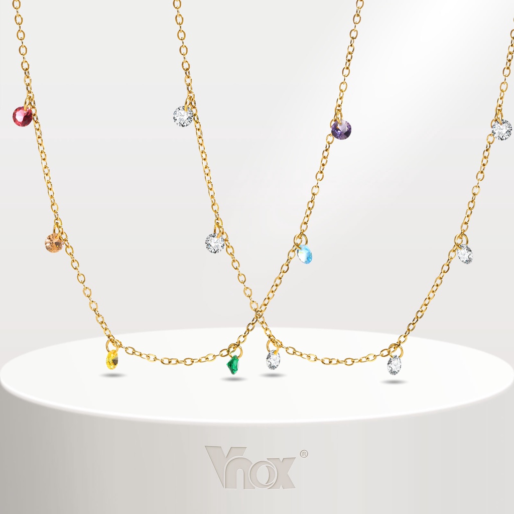 Vnox 7 Zircon Cubic Necklace Chain for Women , Colar De Aço Inoxidável De Tom De Ouro , Jóias Coloridas De Verão