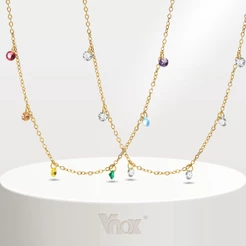 Vnox 7 Zircon Cubic Necklace Chain for Women , Colar De Aço Inoxidável De Tom De Ouro , Jóias Coloridas De Verão