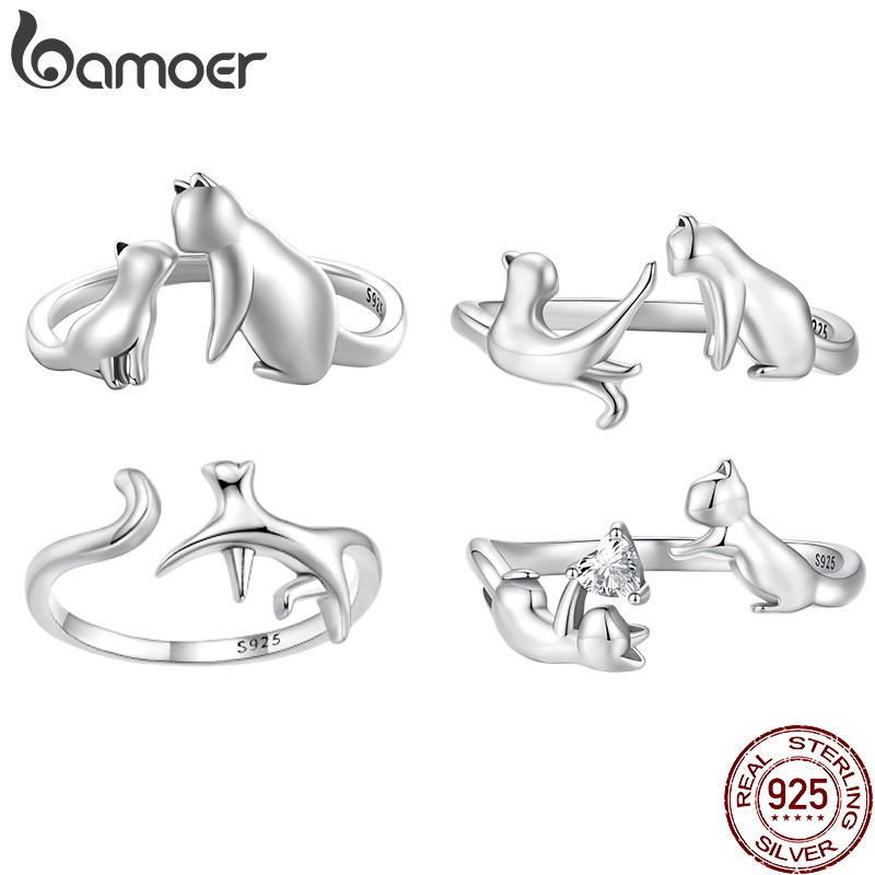 Bamoer 925 Prata Simples Anel De Gato Amante Jóias Tamanho Ajustável Para Casais SCR915