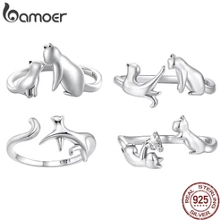 Bamoer 925 Prata Simples Anel De Gato Amante Jóias Tamanho Ajustável Para Casais SCR915