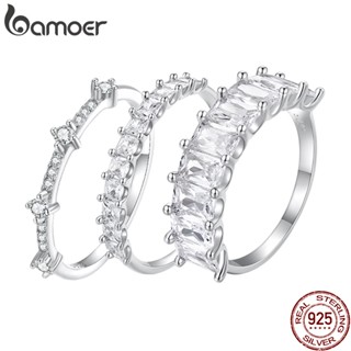 Bamoer 925 Prata Zircônia Brilhante Anel 3 Tipos Disponível Luxo Joalheria Para Casais Femininos Presente BSR408