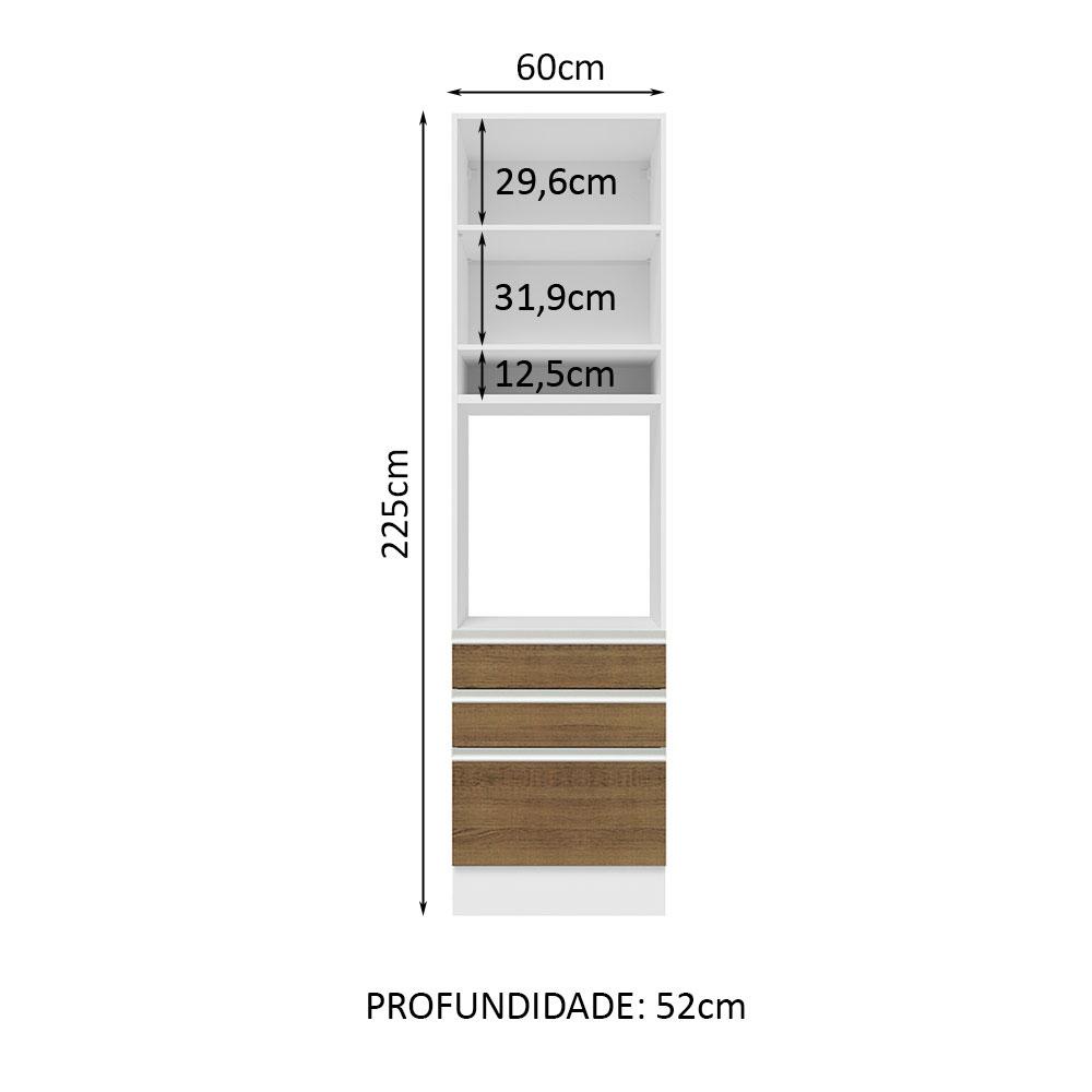Detalhes do Torre Quente Para Fornos Armário de Cozinha 1 Porta e 3 Gavetas Branco/Rustic Glamy Madesa