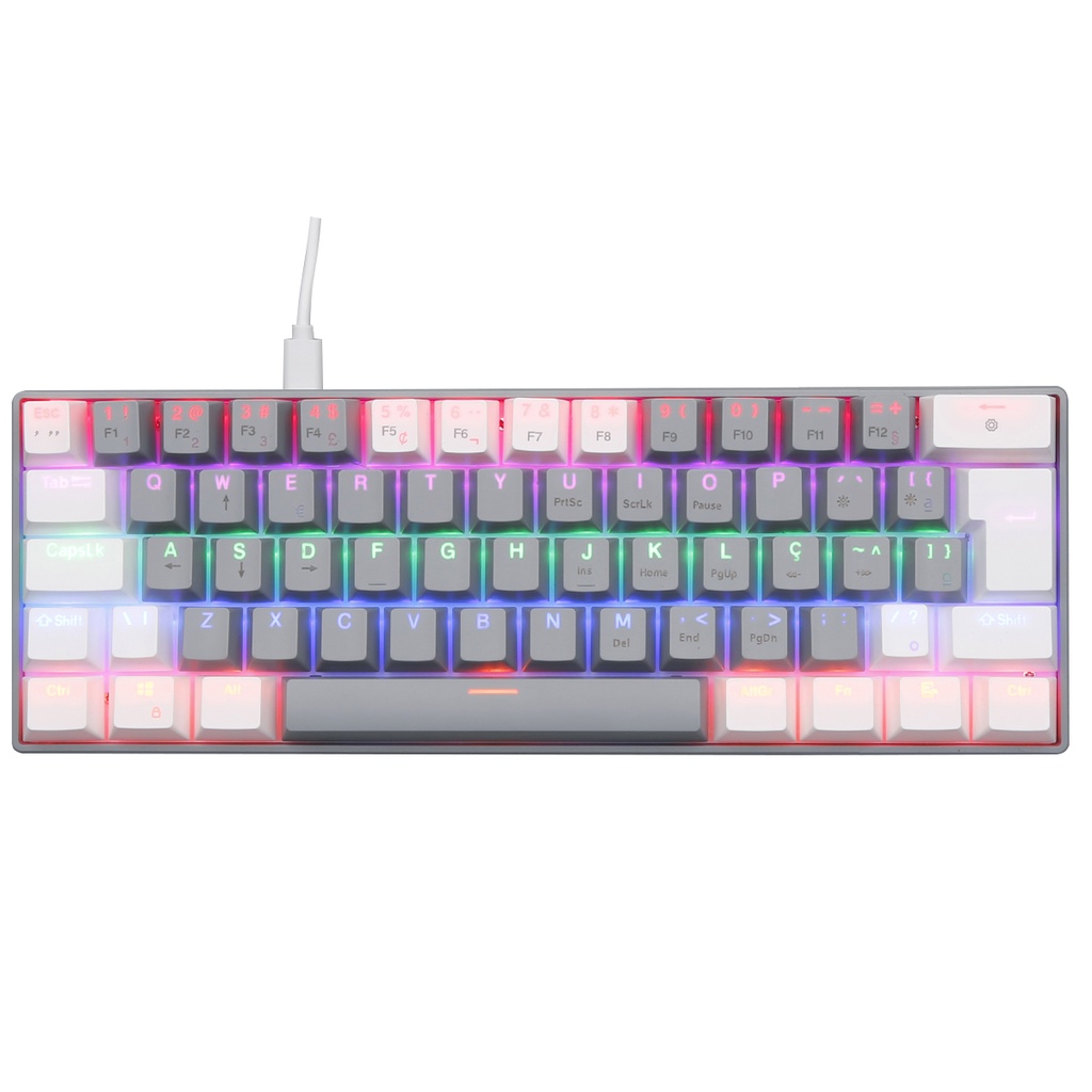 Teclado Mecânico Gamer SuperFrame Crepz, Rainbow, Switch Outemu Blue, ABNT2, 60%, Grey/White, SF-CREPZ-RAINBOW-GW