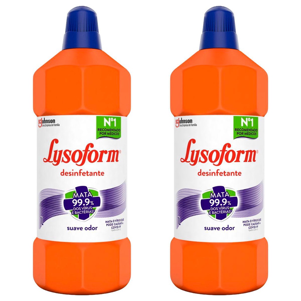 Kit 2 Desinfetante Bruto Lysoform Uso Geral Suave Odor 1l