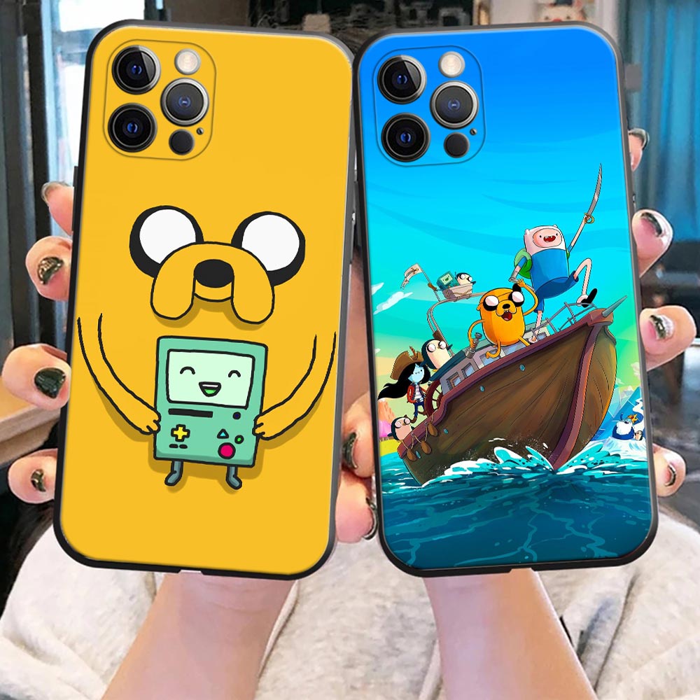 Cartoon Adventure Time Finn Jake Ultra Fino Capa De Silicone Preto Para iphone 11 12 13 14 Pro Max mini Xs X Xr SE 2020 7 8 6 6S Plus Traseira Macia À Prova De Choque