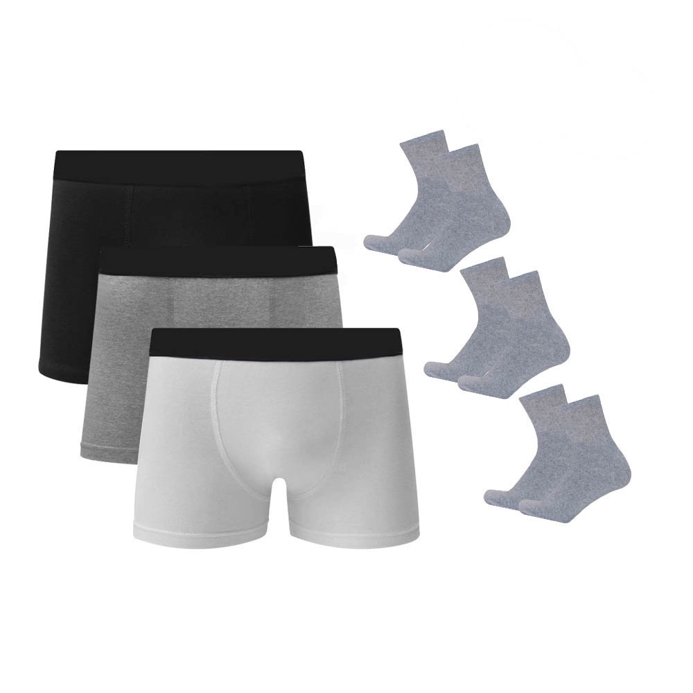 Kit 5 Cuecas Boxer Algodão c/ Poliéster C5 + 3 Pares de Meias