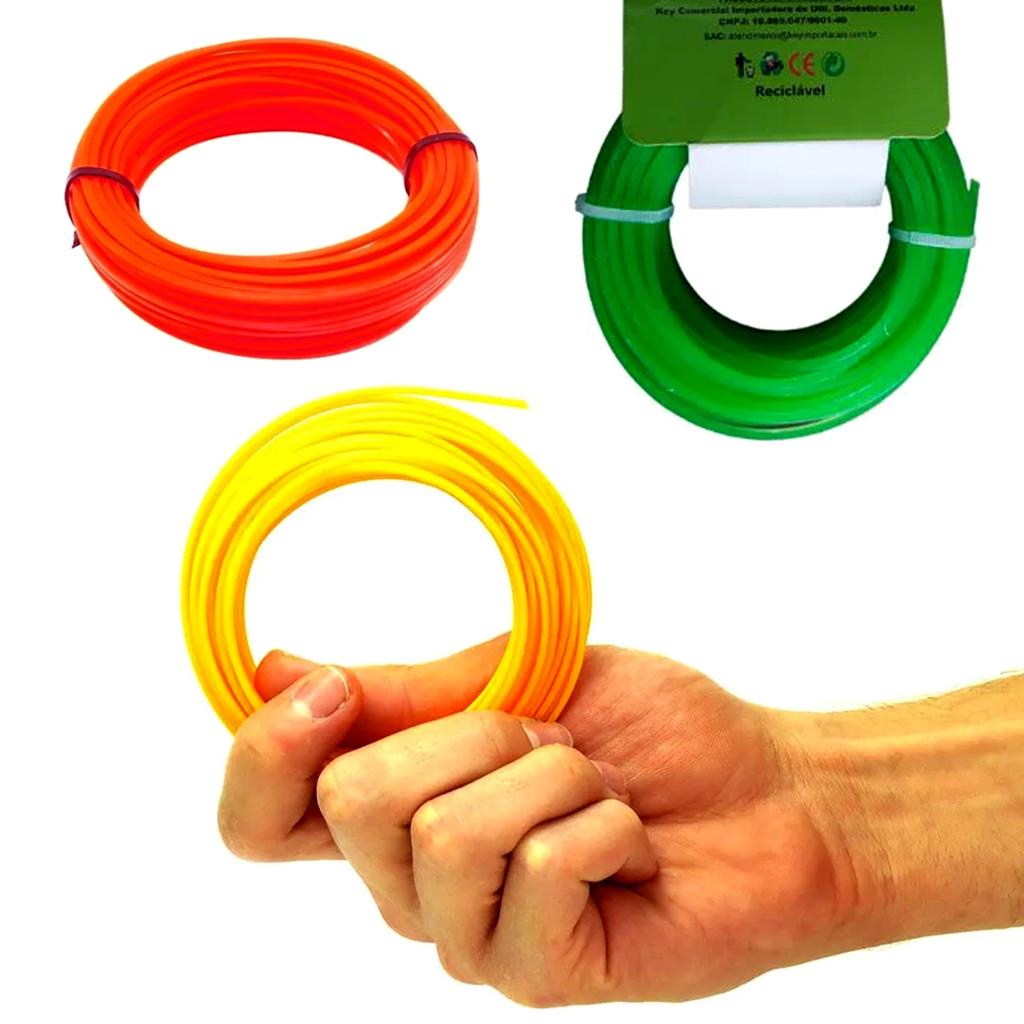 3 Fio De Nylon Para Rocadeira 2.4mm X 10m Perfil Quadrado