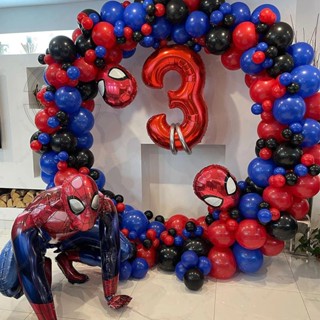 96pcs Balões De Aniversário Infantil Vermelho Azul Garland Arch Kit Para Decorações De Festa Idade 1-9 Alumínio 3D Homem-Aranha Air Globos
