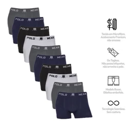 Kit C/ 10 Cuecas Boxer Polo Wear Lisa Microfibra