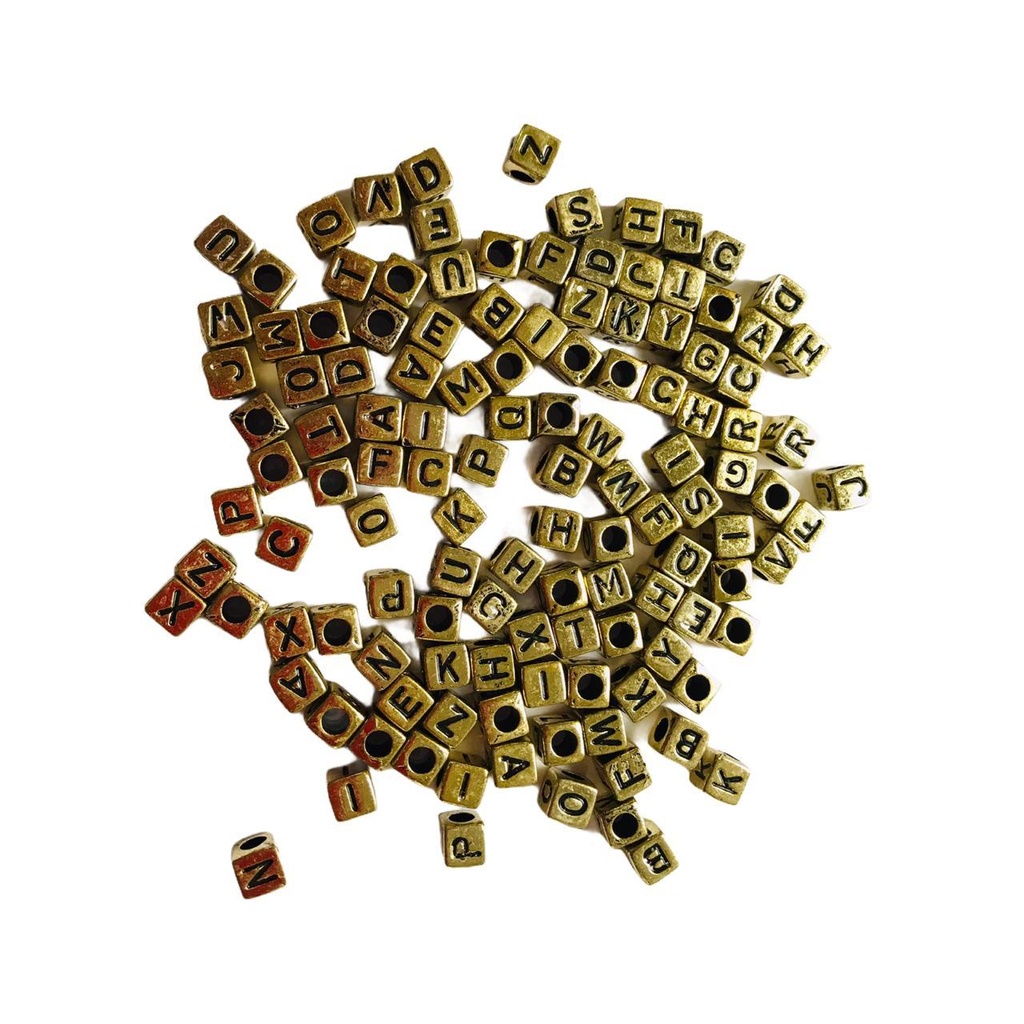 Miçanga Cubo de Letras - Dourado Metalizado - 6x6mm