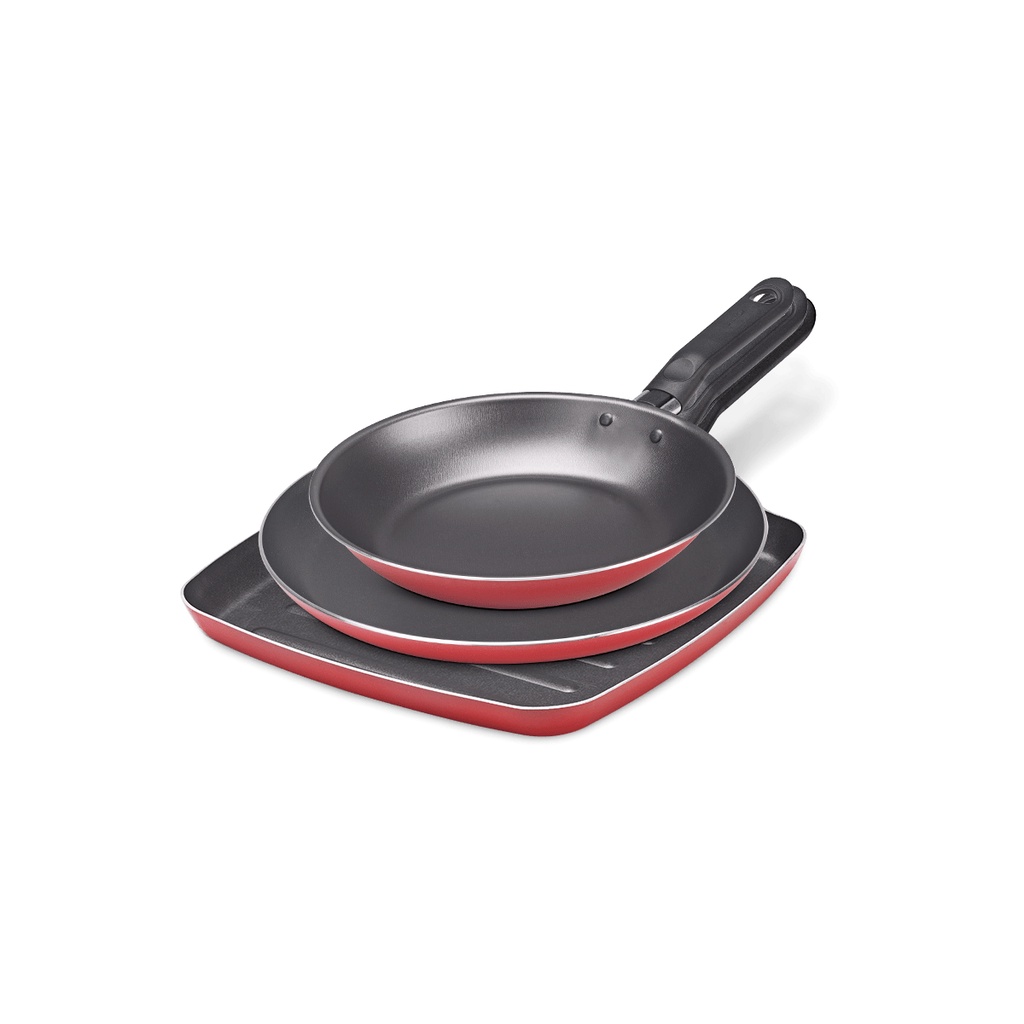 Conjunto de Frigideira - Grill e Panquequeira Garlic Brinox Antiaderente 3 Peças Vermelho - Home & Living