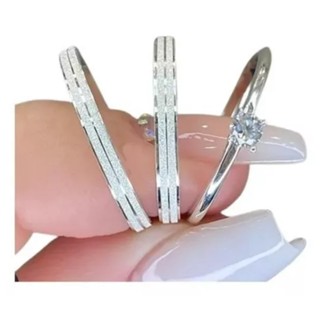 Par de aliança namoro banhado prata 925 3mm diamantada + solitário COD-124