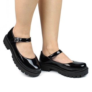 Sapato Mary Jane Tratorado Sapatilha Boneca Preto Verniz