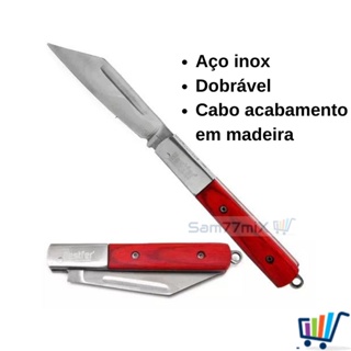 Canivete Faca Camping Cabo De Madeira Em Aço Inox Dobrável Para Caça Pesca Trilha em Oferta na Shopee
