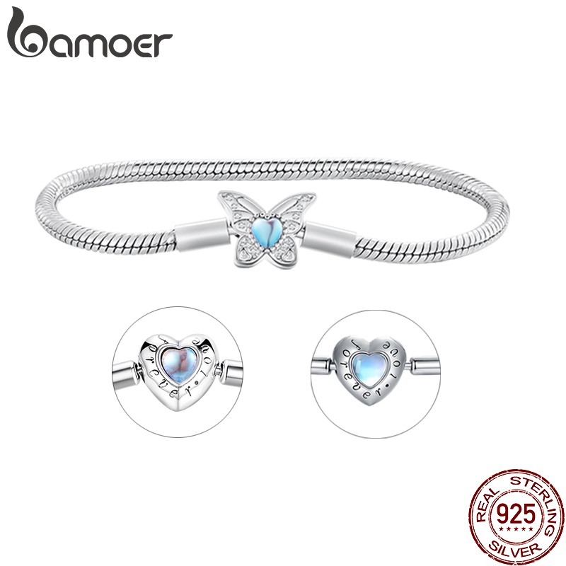 Bamoer 925 Silver Moonstone Butterfly Pulseira Básica 3 Tipos Disponíveis Presentes De Moda De Jóias em Oferta na Shopee
