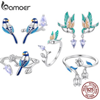 Brincos Bamoer Pinos 925 Pássaro De Prata Lírio Do Vale E Anel Fashion Joias Para Mulheres Presentes
