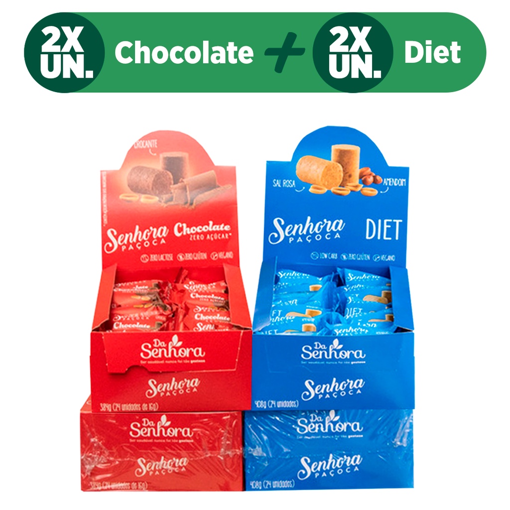 Paçoca DIET e Chocolate Zero Açúcar KIT 4 Caixa C/ 24un