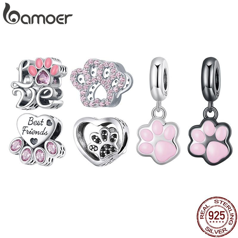 Bamoer Sterling Silver 925 Paw Hanging Bead of Cat and Dog Bijuteria Para Pulseira SCC2476-A