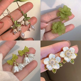 Primavera Novo Estilo Flor Verde Borboleta Doce Temperamento Elegante Brincos De Moda