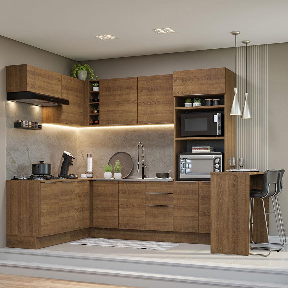 Armário de Cozinha Completa de Canto 489cm Rustic Stella Madesa em Oferta na Shopee