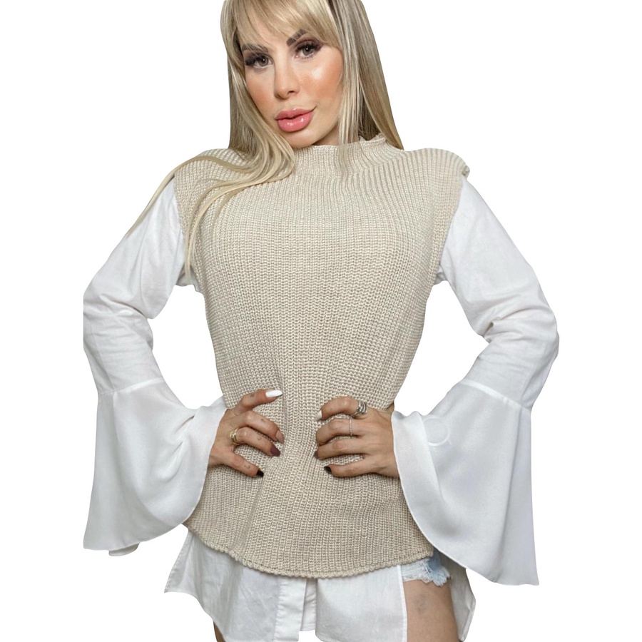 Blusão Inverno Estilo Colete Trico Várias Cores