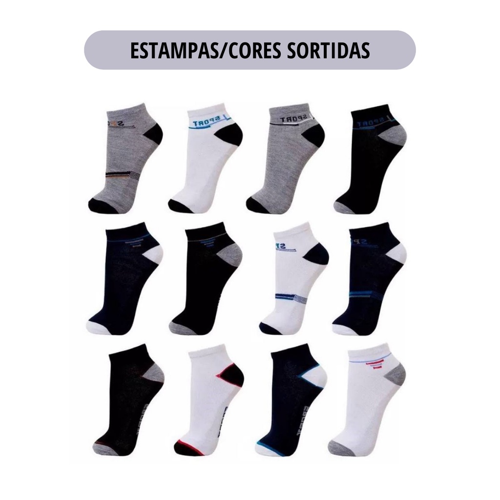 Kit 24 Pares Meias Cano Curto Soquete Sport Adulto Feminino Masculino