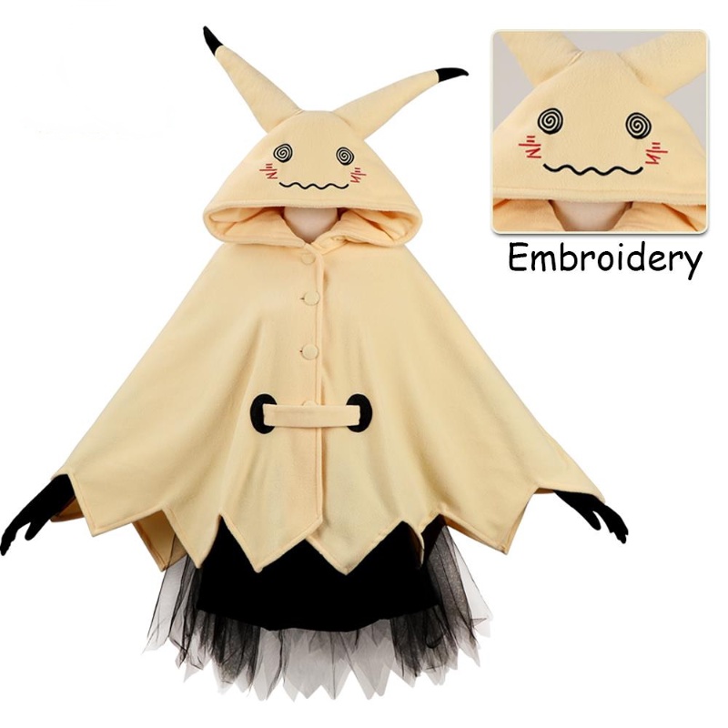 Mimikyu Cosplay Anime Halloween Costume Ghost Yellow Hooded Cloak Long Ears Belt Party Role Play Outfit