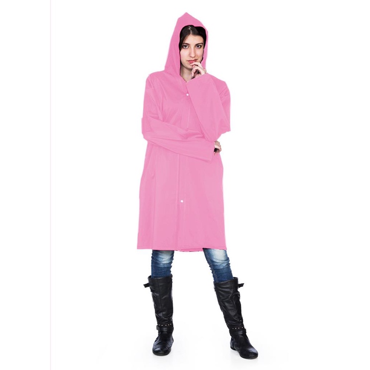 Capa De Chuva Pvc Forrada Rosa Adulto Unissex