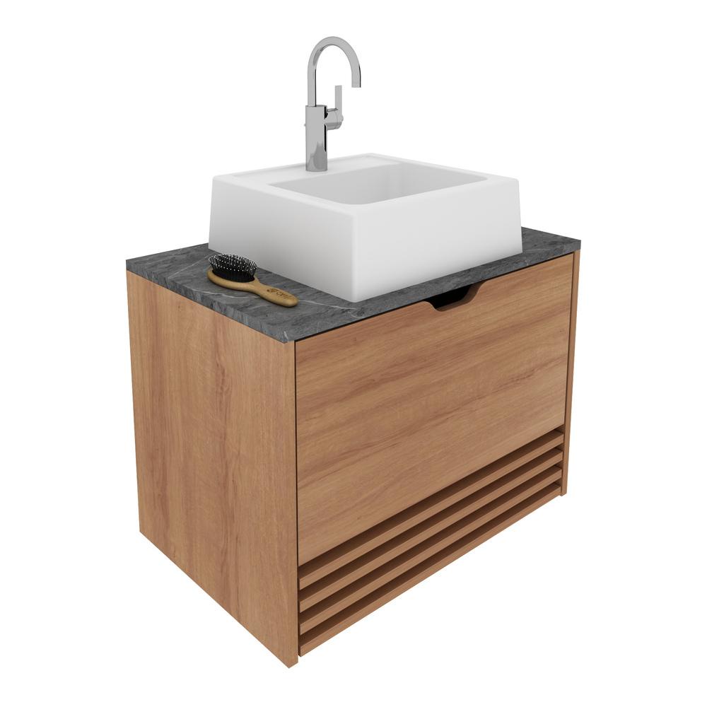Gabinete Banheiro 1 Porta 1 Gaveta 60cm Suspenso Multimóveis CR10091 Amêndoa/Mármore Lunar - Home & Living