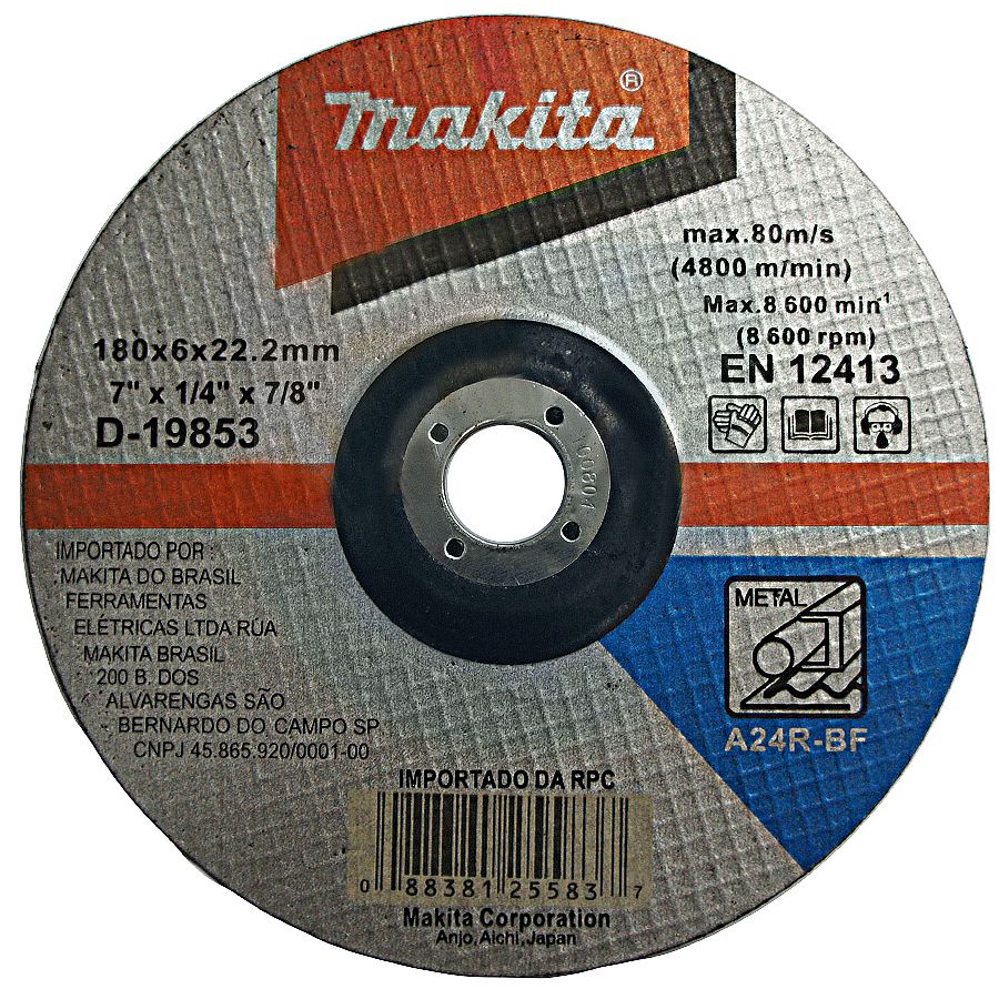 Disco de Corte e Desbaste Abrasivo para Metal Makita D-19853-5 180mm 7” para Esmerilhadeira em Oferta na Shopee