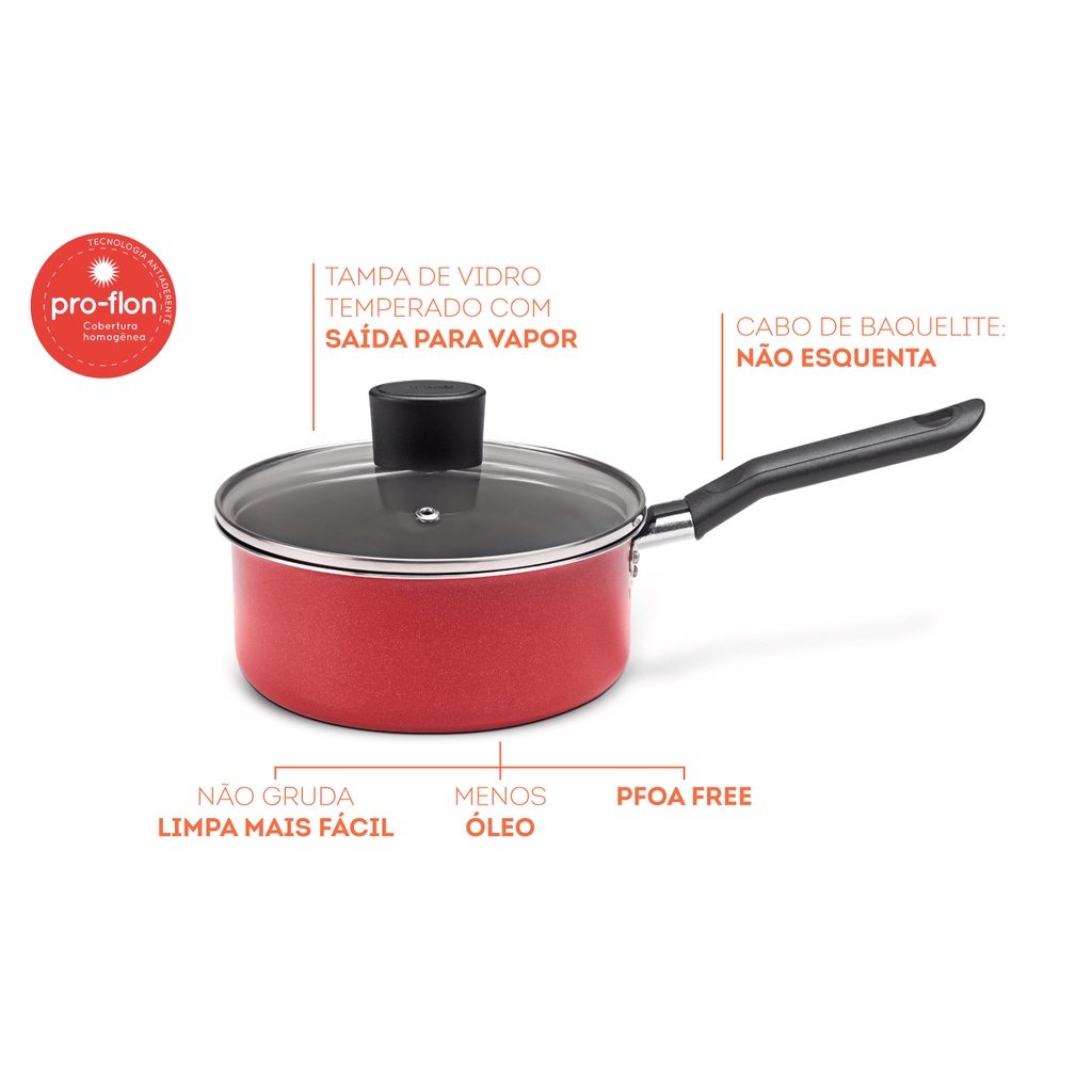 Detalhes do Panela Com Tampa Brinox Garlic Antiaderente 2,5 Litros Ø 20 cm Vermelho